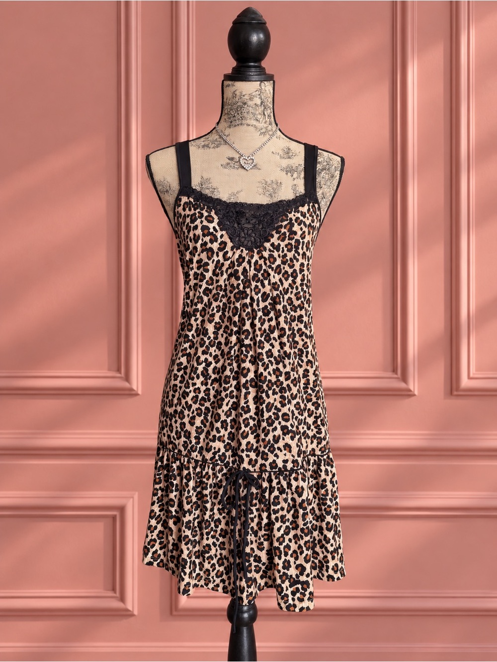 Lily Stanhope Leopard Print Sleeveless Mini Dress with Lace Trim